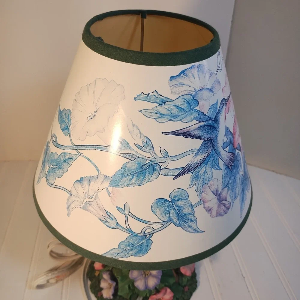 Vintage Porcelain Hummingbird Lamp Morning Glory Floral Sculpted Accent Light
